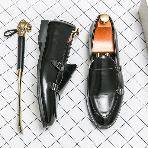 Men's Leather Formal Monk Shoes for Business Office and Wedding Events